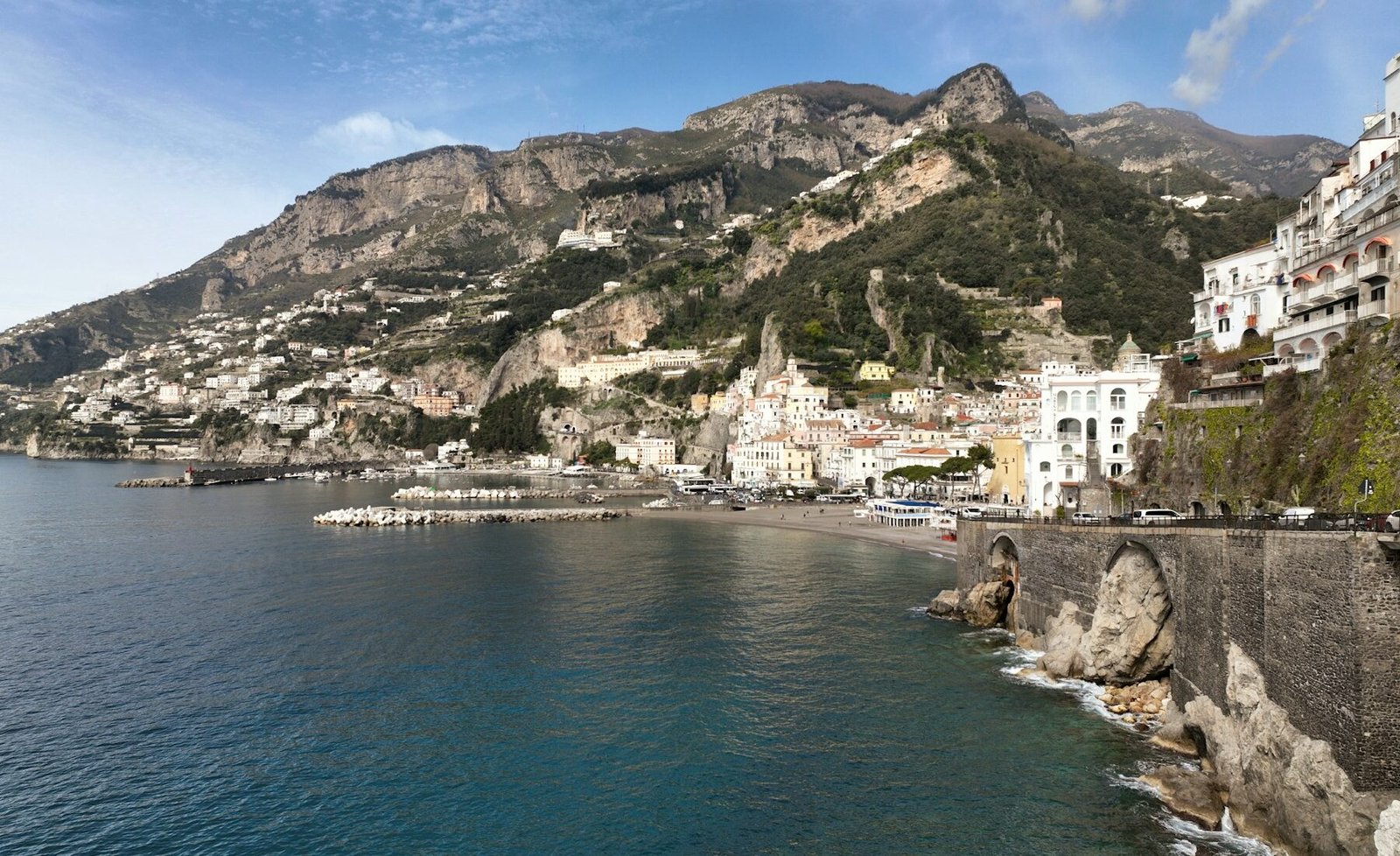 The town of Amalfi seen from the Mediterranean Sea