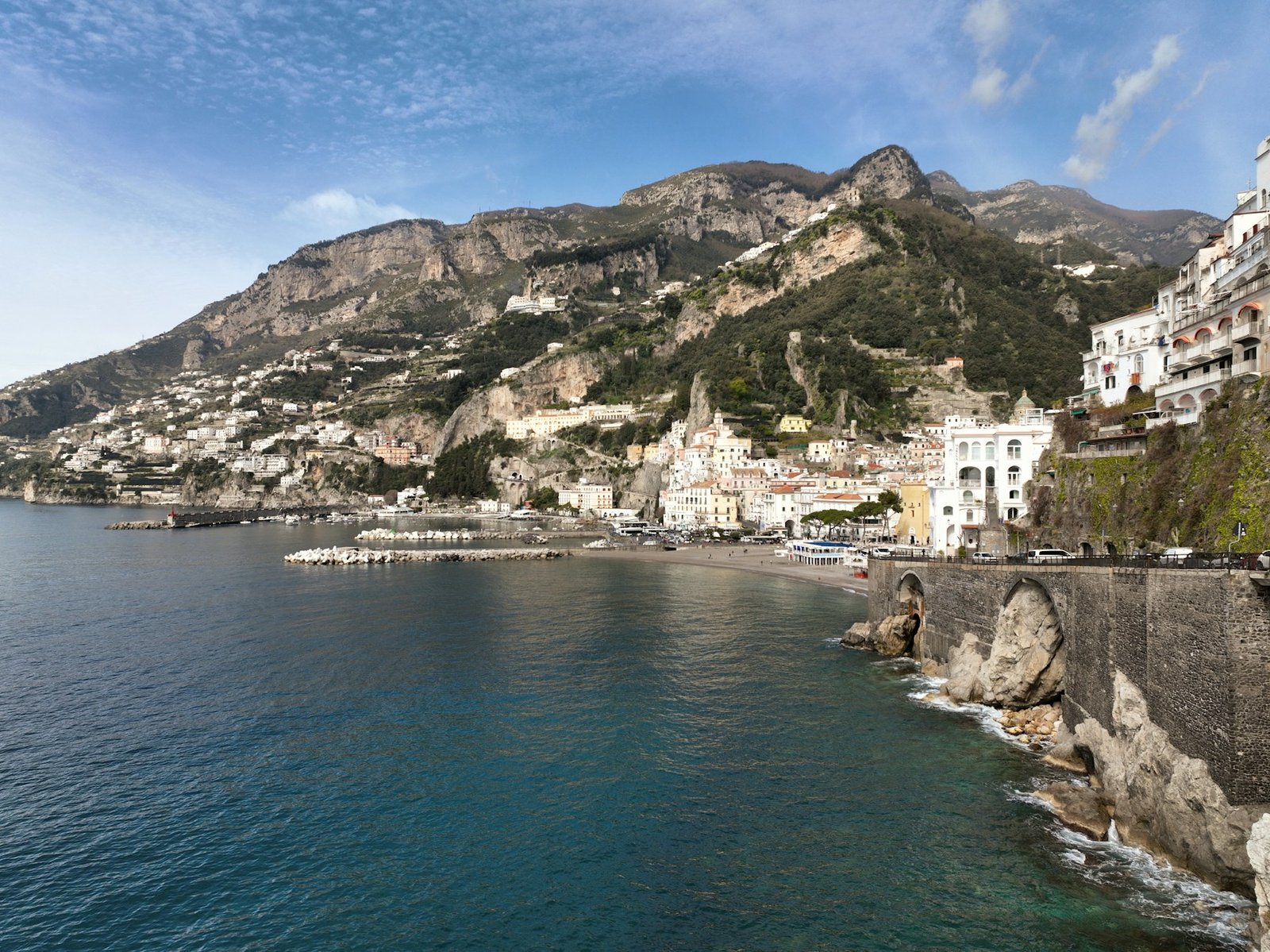 The town of Amalfi seen from the Mediterranean Sea