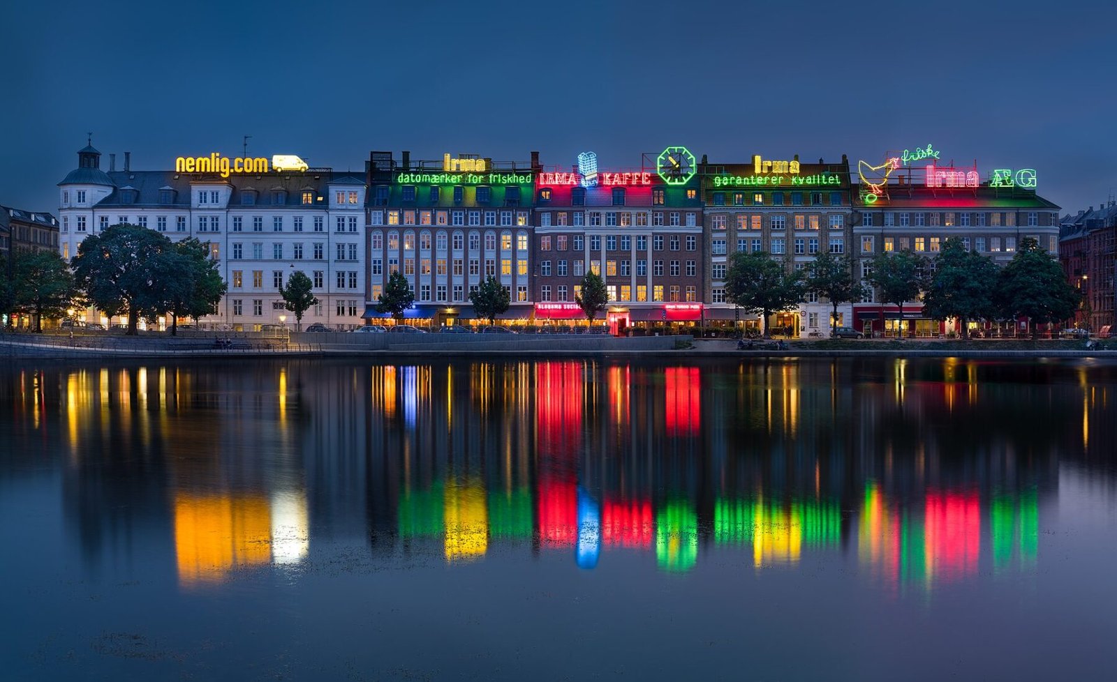 Cityscape and skyline by the Copenhagen Lakes, Denmark in Copenhagen