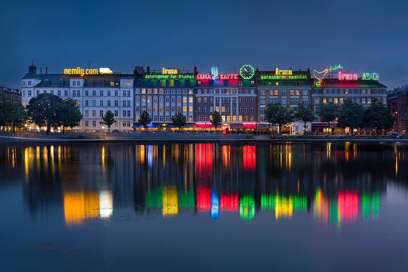Cityscape and skyline by the Copenhagen Lakes, Denmark in Copenhagen