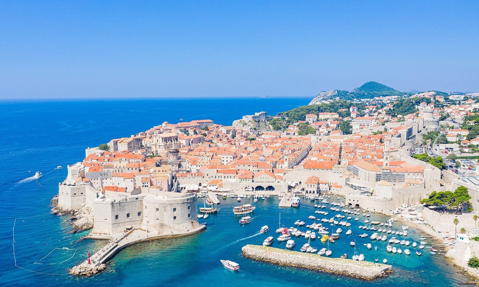 Aerial view of Dubrovnik Old Port and the Adriatic coast