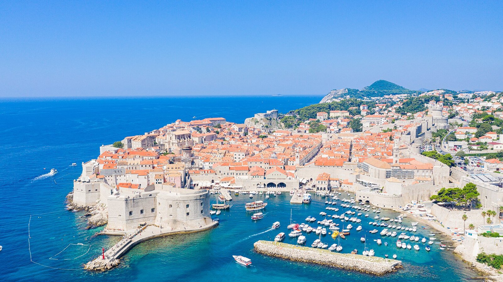 Aerial view of Dubrovnik Old Port and the Adriatic coast