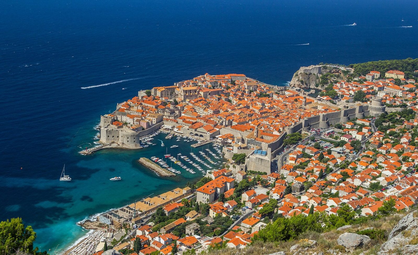 The walls of the fortress and View of the old city. ... in Dubrovnik