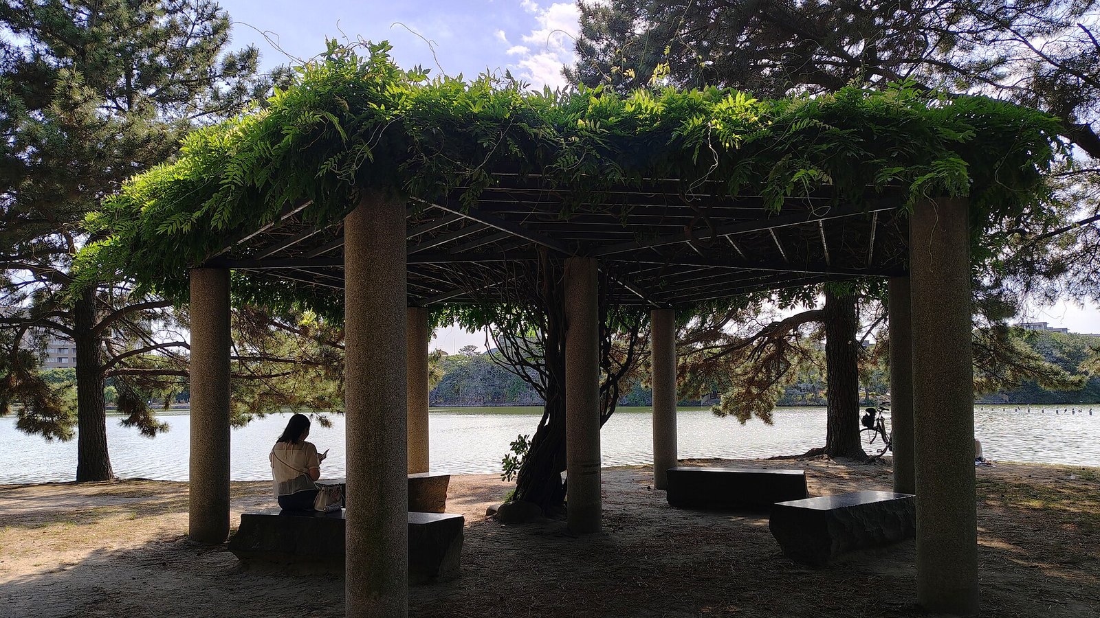 Lake and pavilion at Ohori Park