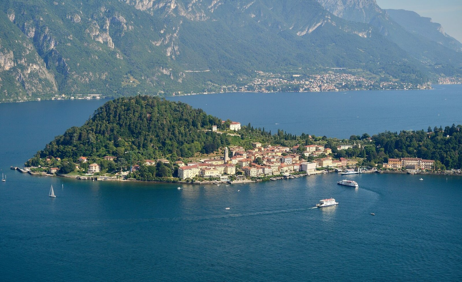 A small island and mountain view from Bellagio on Lake Como