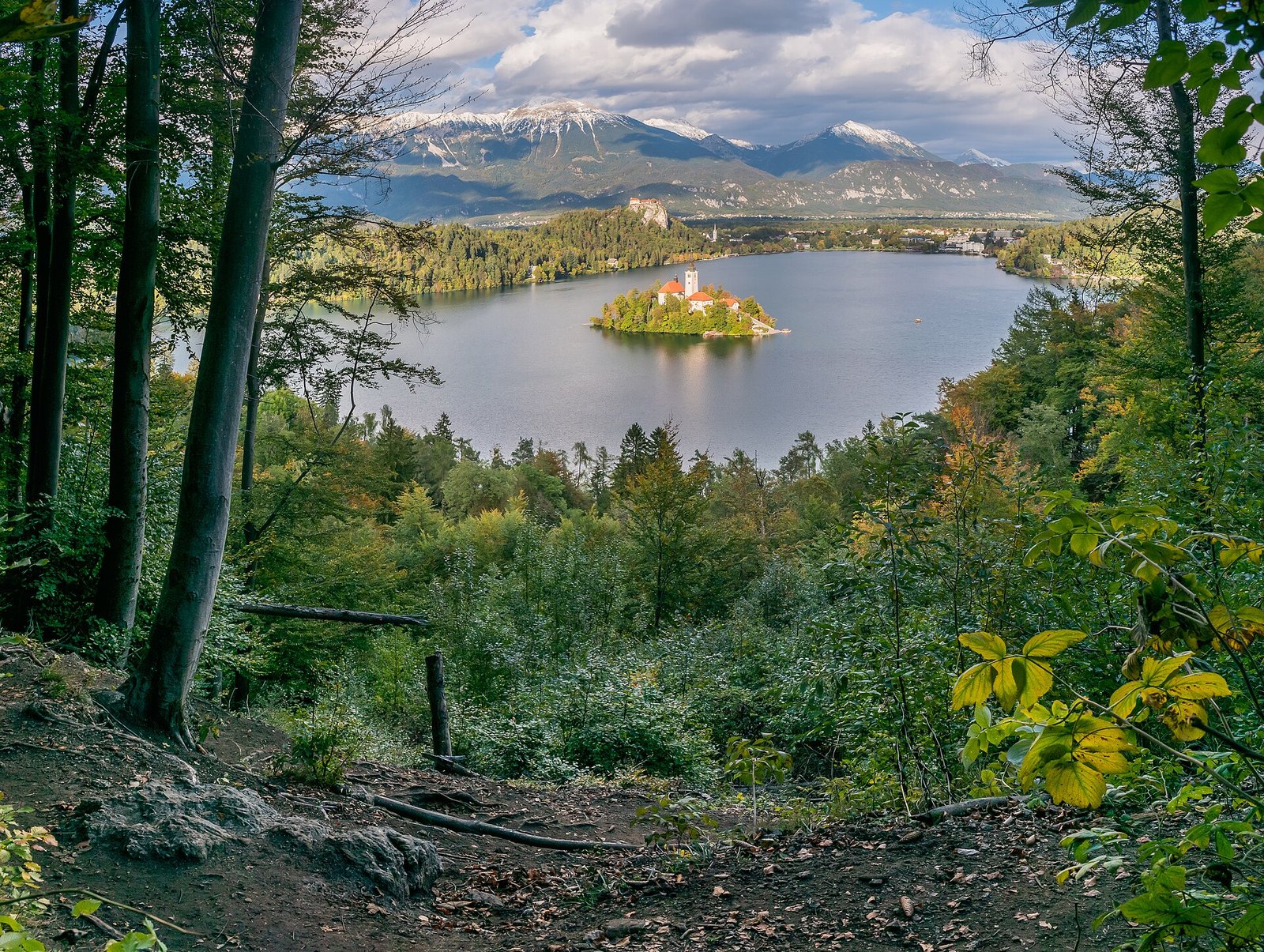 Lake Bled island and mountain backdrop