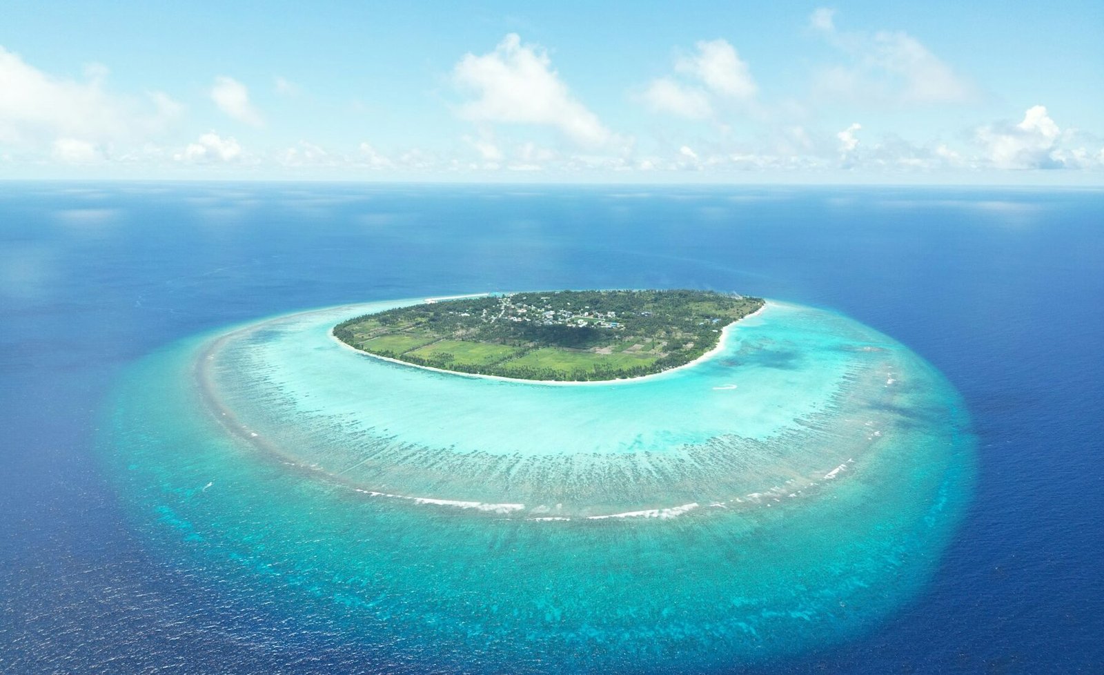 A green Maldivian island ringed by clear turquoise water