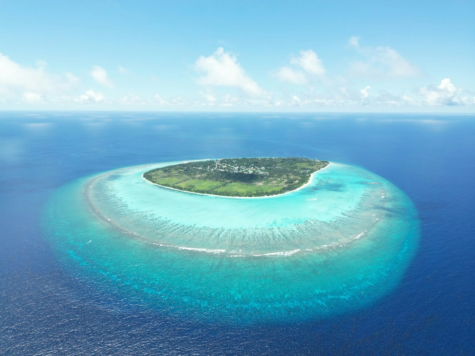 A green Maldivian island ringed by clear turquoise water