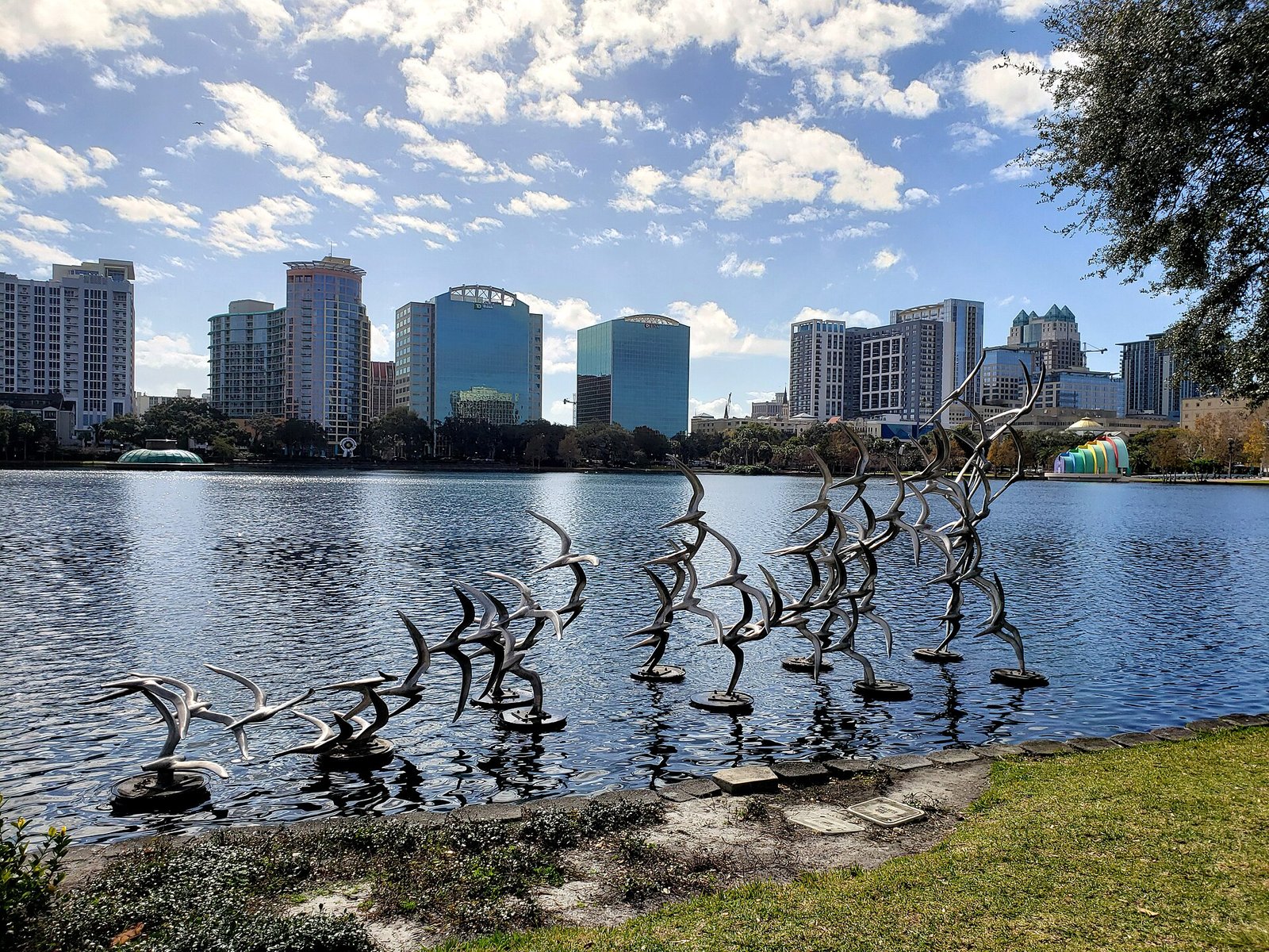 Downtown Orlando skyline above Lake Eola