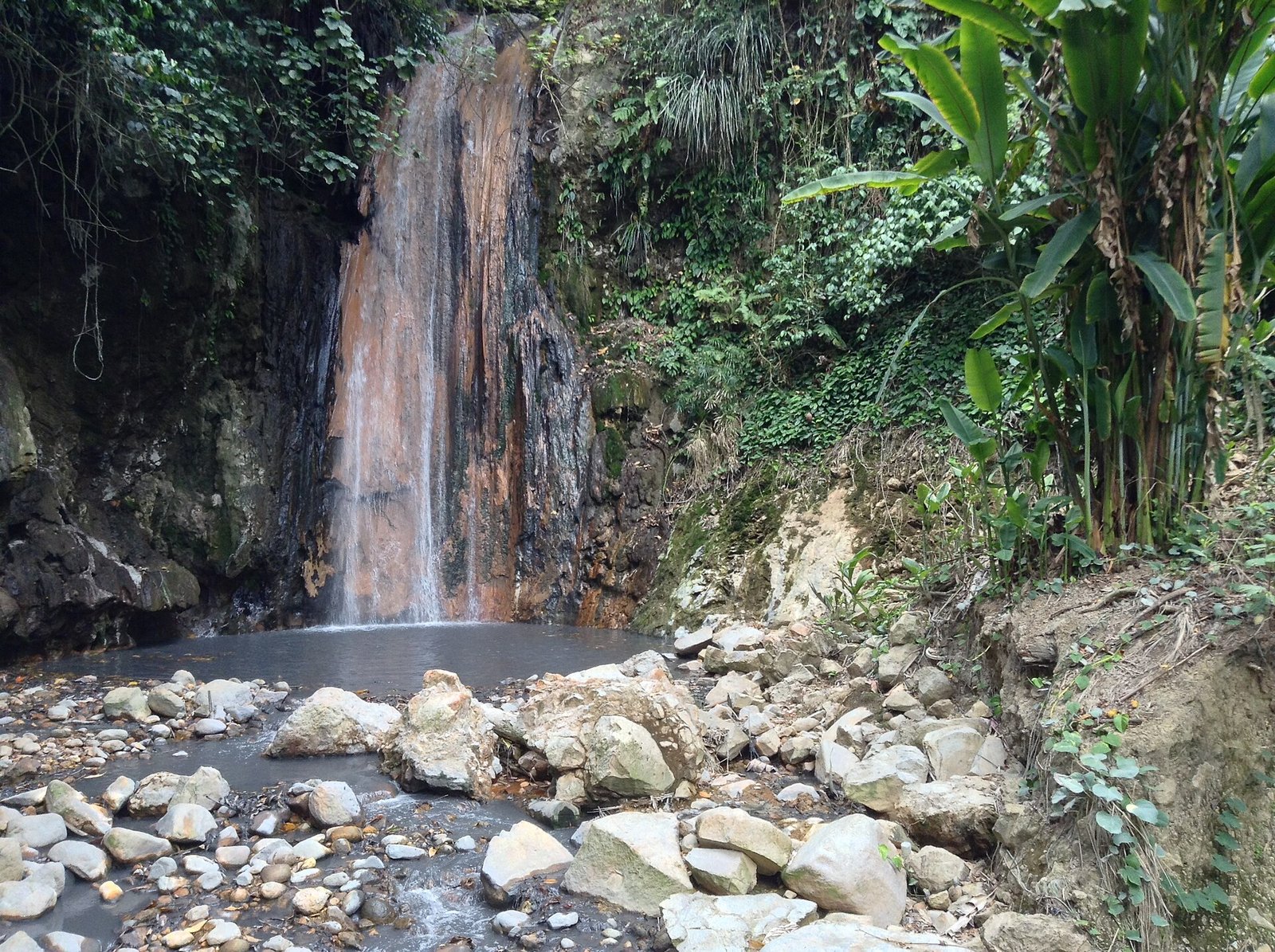 Tropical waterfall in Saint Lucia's botanical gardens