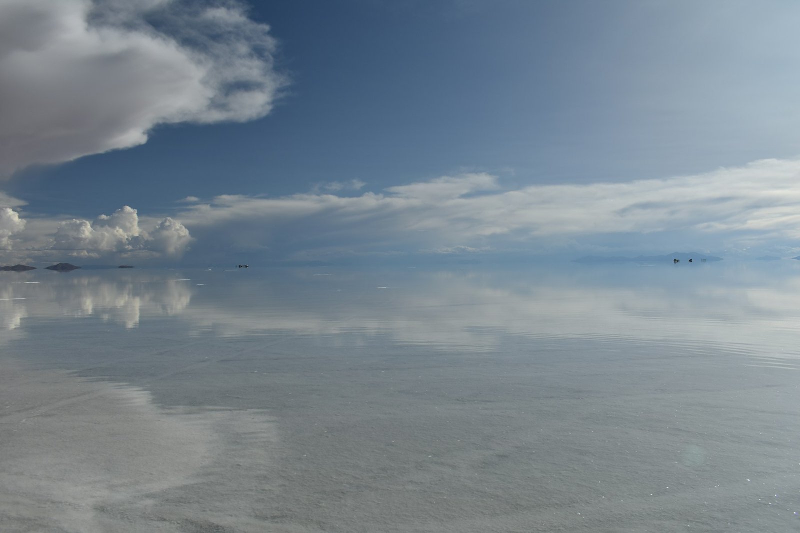 Clouds reflected across the flooded Uyuni salt flat