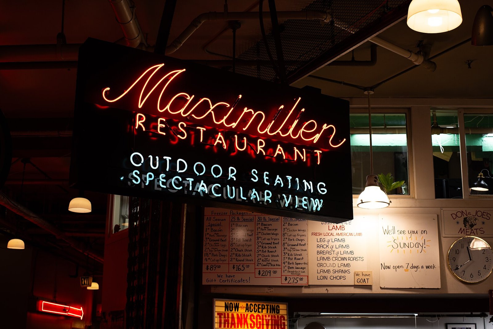 Pike Place Market sign and waterfront neighborhood
