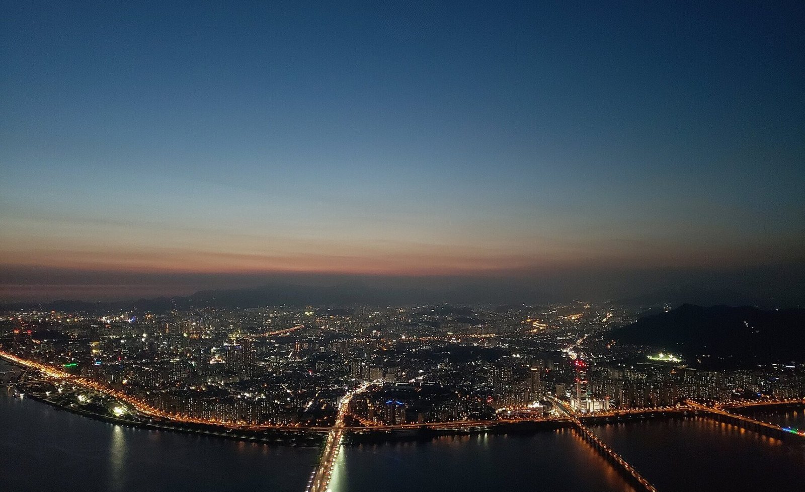 Seoul night skyline and the Han River