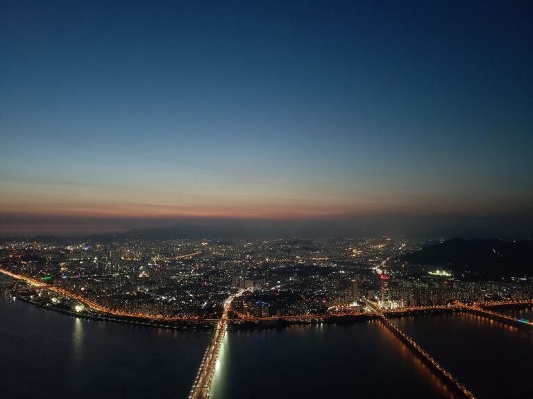 Seoul night skyline and the Han River
