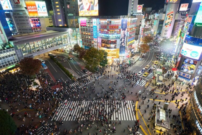 Tokyo’s neon streets glowing after dark